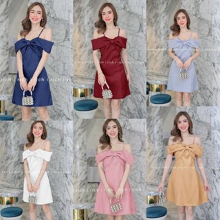 👗C042👗เดรสปาดไหล่สายเดี่ยว แต่งโบว์ด้านหน้า ใส่ออกงาน เพื่อนเจ้าสาว ผ้าเงาซาร่า #เดรสออกงาน#เดรสงานเพื่อนเจ้าสาว