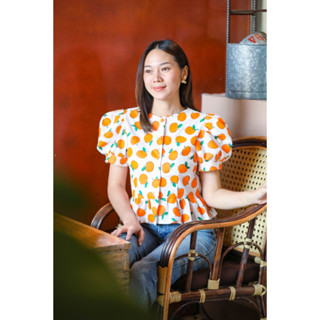 เสื้อพิกุลเนื้อผ้าฝ้าย ลายส้ม