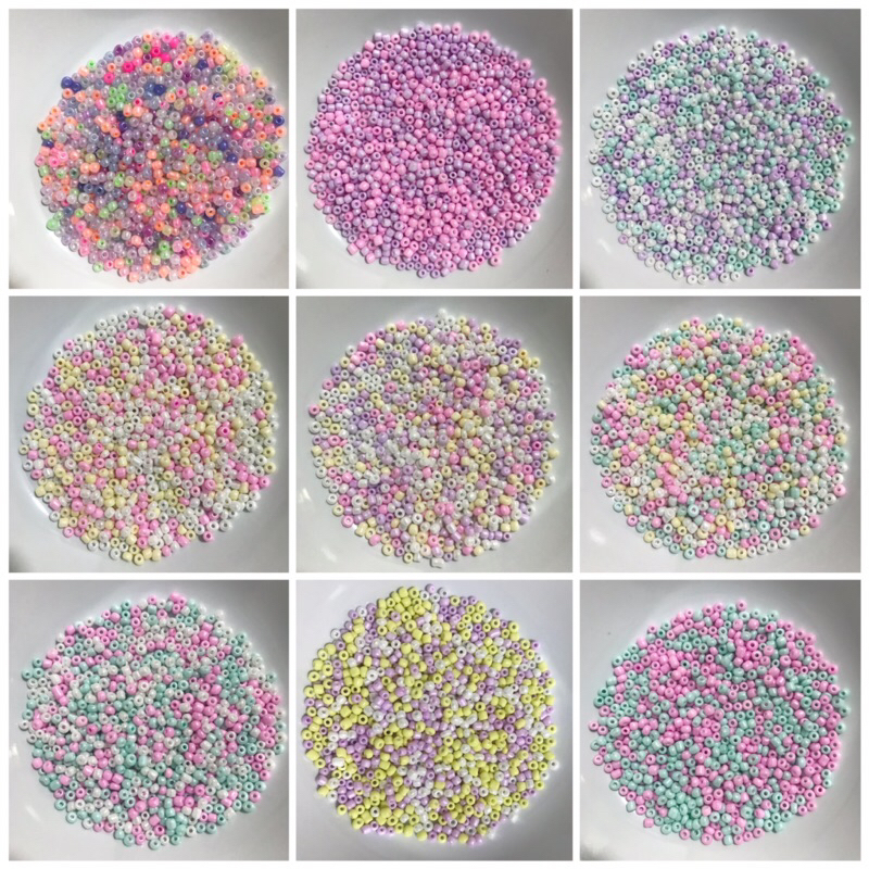 ลูกปัดเม็ดทรายสีผสม โทนสีพาสเทลมุก ขนาด 3มิล แบ่งขาย 15-30g