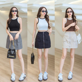 P380 PrimmmStory mini skirt เอวสม็อค ซิปหน้า