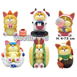 โมเดล ชิบะอินุ &amp; เบเกอรี่ 6 ตัว H: 4-7.5 cm. winnietoys