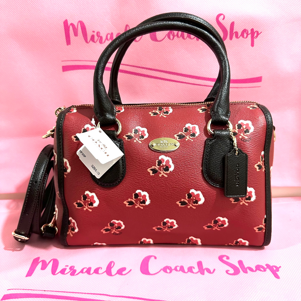 กระเป๋าถือ COACH แท้ Coated canvas ลายดอกไม้ สายหนังแท้ COACH 36203 BRAMBLE ROSE BERRY COATED CANVAS