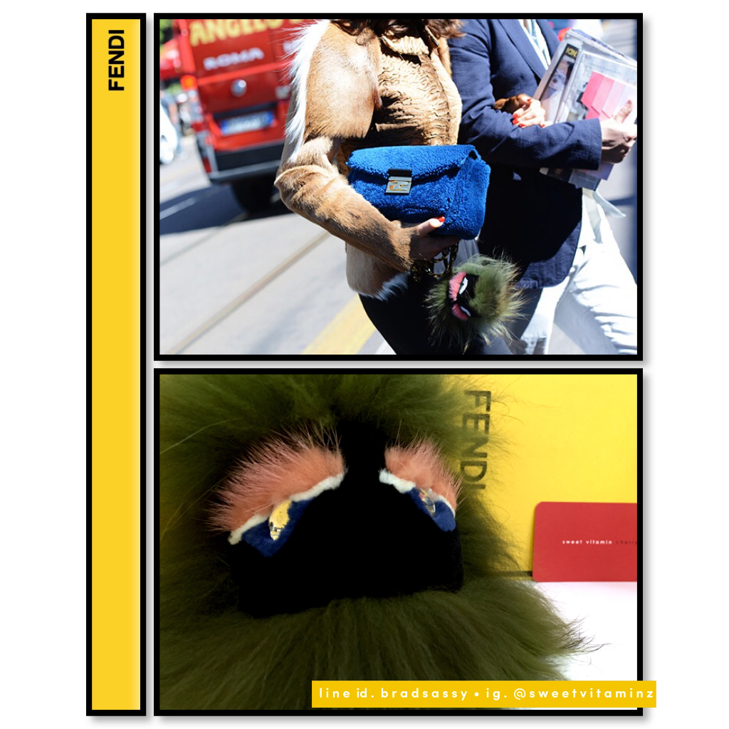 FENDI Green Crystal Eyed Monster Bag Bug Charm (Keychain): ที่ห้อยกระเป๋า ตัวอ้วนๆใหญ่ๆ ขนฟูมากนุ่มนิ่ม น่ารักสุดๆ มาพ