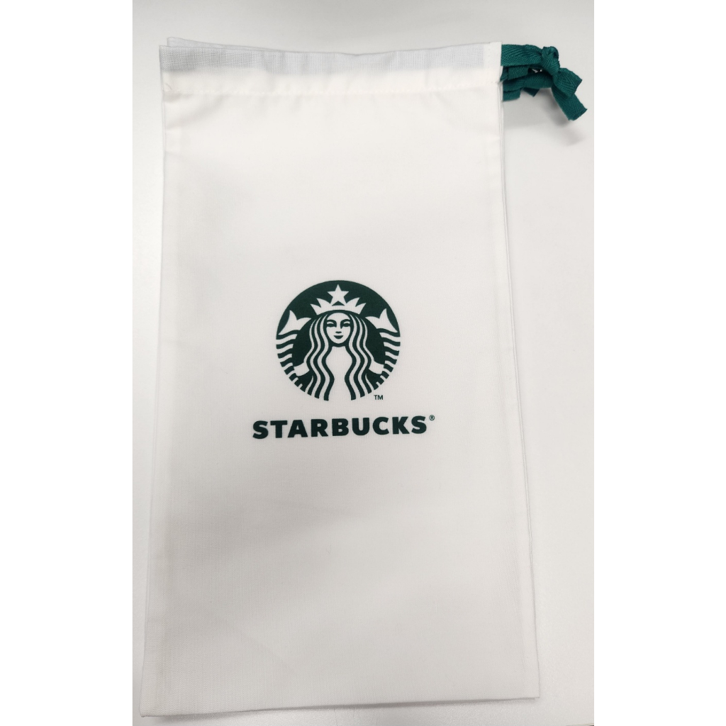 Starbucks แท้ ถุงผ้าลายโลโก้ หูรูด ทรงยาว 19 x 35cm