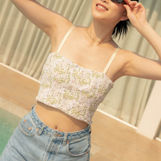 Summerdaze Store - Marigold in Fields เสื้อสายเดี่ยวสไตล์บราเลท ลายดอกไม้