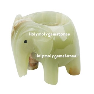 ⚡⚡Pre - Order⚡⚡💚White ~ Green Onyx Elephant Candle Holder🐘