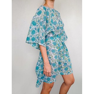 Little India Short Hand block Kaftan Mint