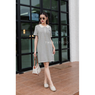 🌈🌿🌼🌺🌸🤎🧡🇰🇷 Knit Stripe Polo Zip Dress