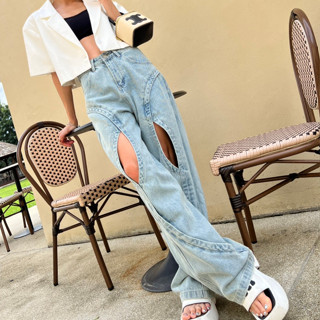 CHANI : Id90740-1 l New jeans กางเกงยีนส์ ขายาว เปิดโชว์ขา แฟชั่น