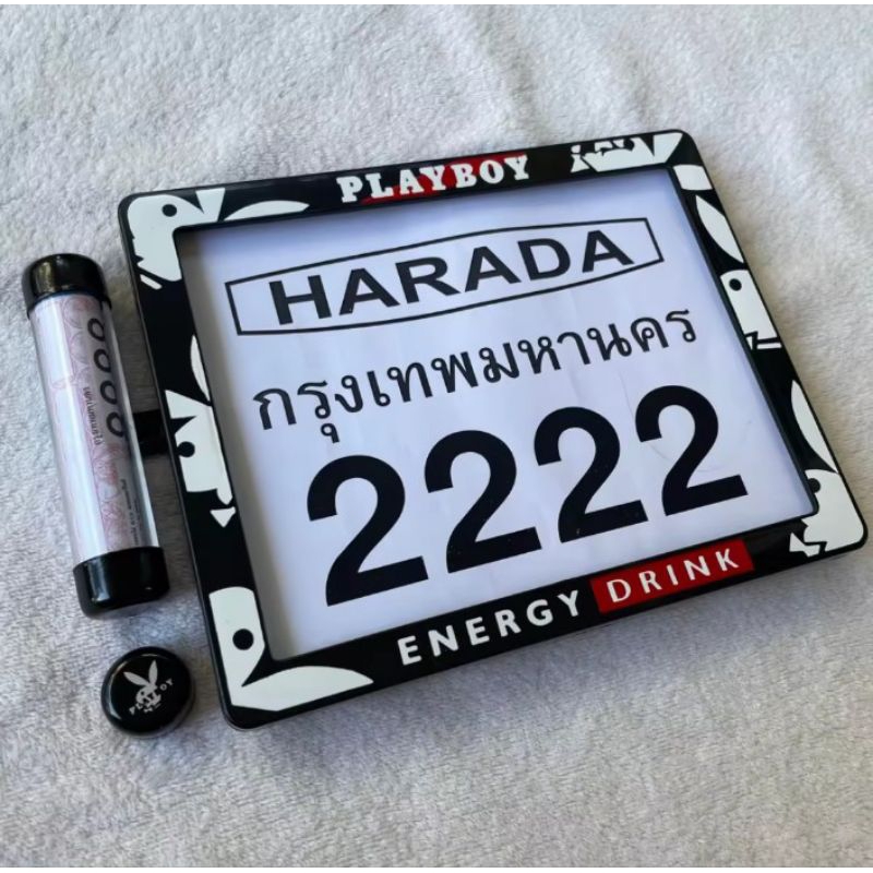กรอบป้ายทะเบียนรถมอเตอร์ไซค์ไซค์ ลายเพลย์ บอยดำ มีแคปซูลพ.ร.บ.2222 พร้อมติดตั้งใช้งาน