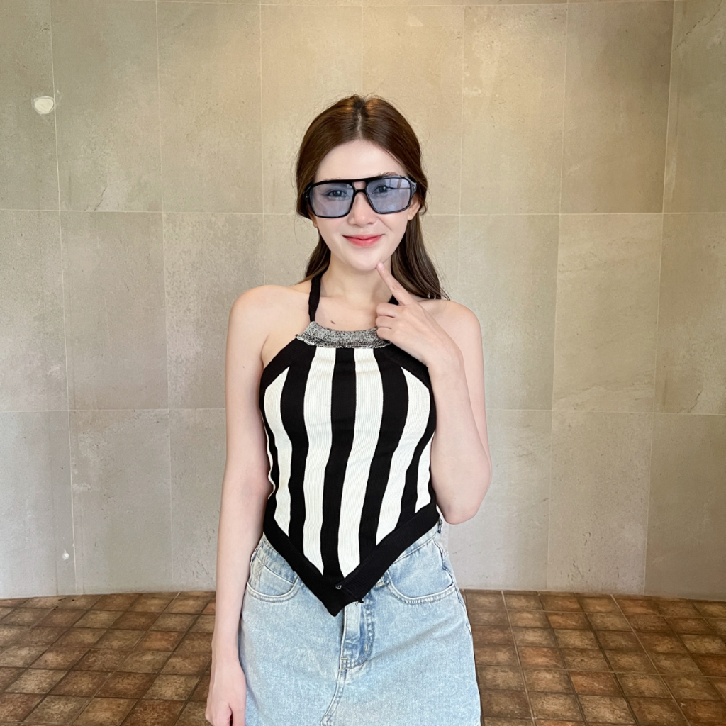 PRP x SPN สายเดี่ยวคล้องคอเว้าหลัง งานทอลายสลับสีสวยตามเทรน ล้อรถ