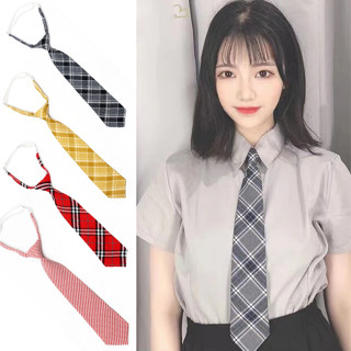 เนคไท เน็คไท สำหรับผู้หญิง Shirt Necktie Women College Style JK Plaid Uniform Detachable Collars Removable Ties