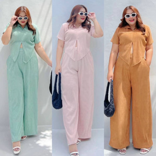 Size up ชุดเซ็ต 2 ชิ้น เซทเสื้อผ่าหน้าเก๋ๆ อก 40-52” Pants set กางเกงขายาว เอว 34-42”