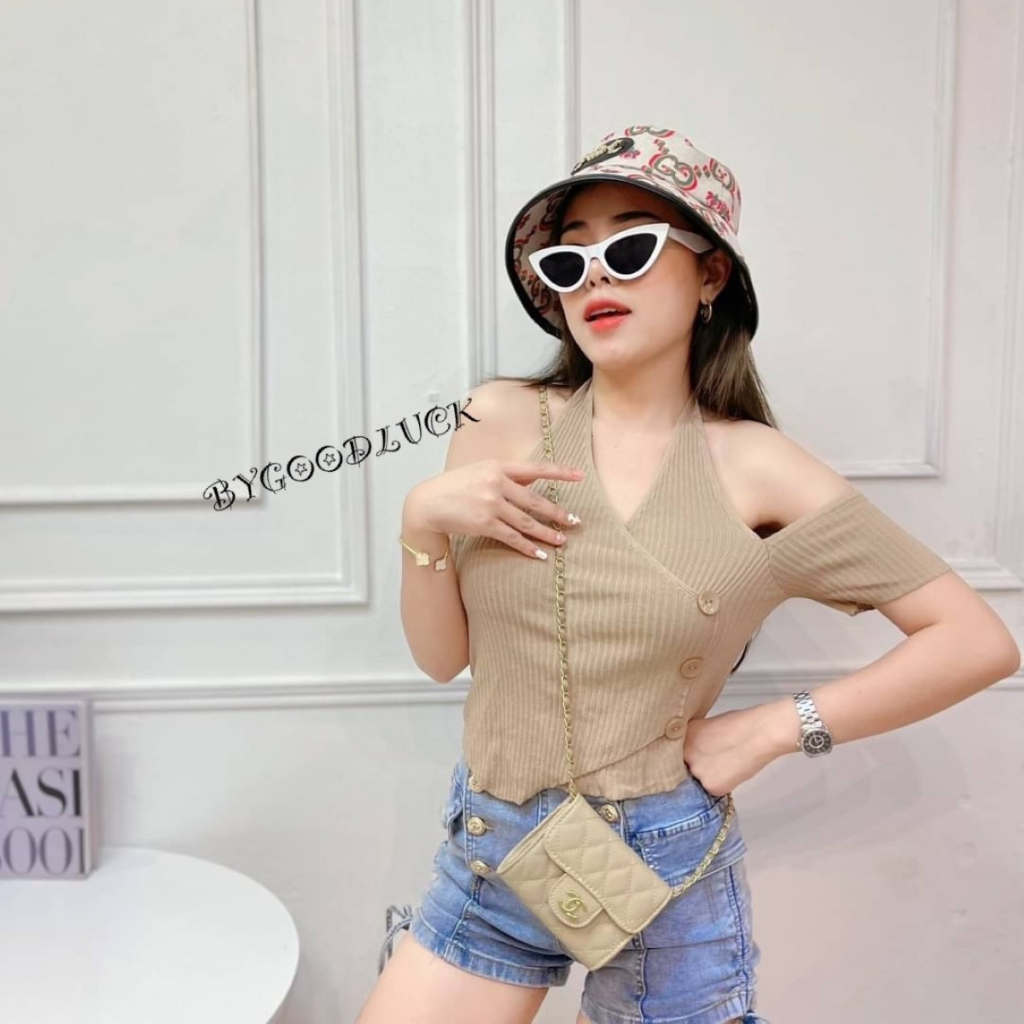 PRP x SPN เสื้อแขนสั้น ผ้าไหมพรม เปิดไหล่ เนื้อผ้านุ่มมาก  รุ่น น้ำมัน โซฮอล