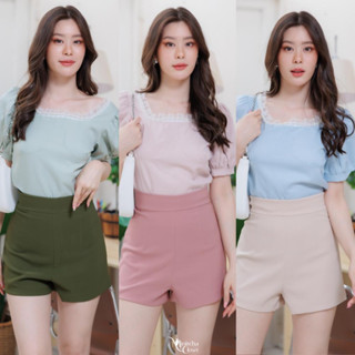 เสื้อครอปคอเหลี่ยมสีพื้นแขนตุ๊กตา ผ้าลินินทรงสวยมินิมอล
