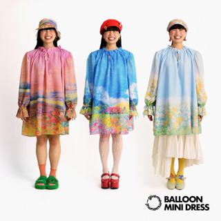 balloon mini dress - มินิเดรสทรงหลวม แขนพองยาว พิมพ์ลาย give.me.museums