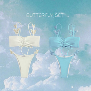 ชุดว่ายน้ำ butterfly รูดอก แต่งลูกไม้ลายผีเสื้อ