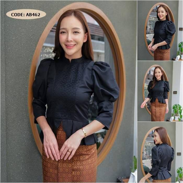 ของแท้ ต้องส่งจากนครนายกเท่านั้น เสื้อไทย ผ้าไทย สีดำ คอจีน​ ผ้าลินิน​ผสม​ เสื้อออกงานบุญ​