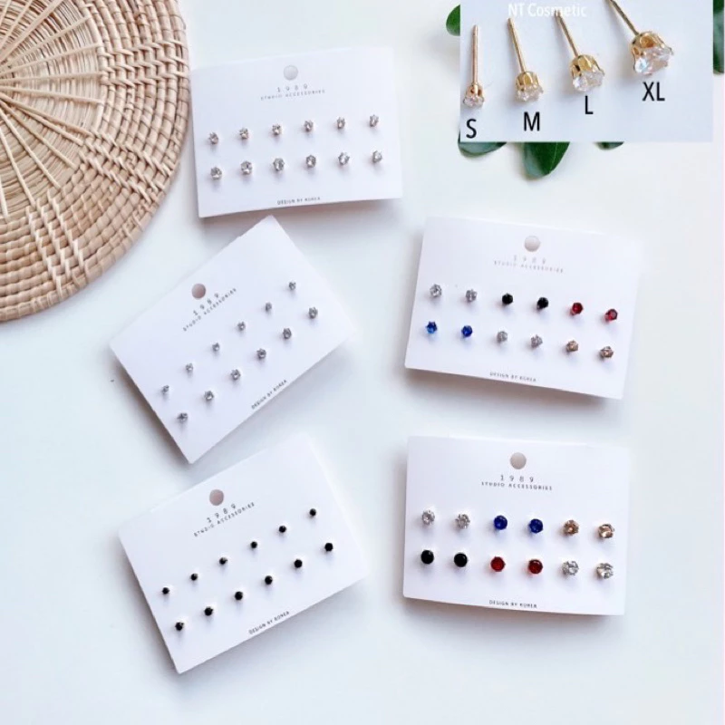 🇹🇭( EF02 )ต่างหูเพชร 6 คู่ ต่างหู รุ่นยอดนิยม เม็ดกลม Diamond Earings