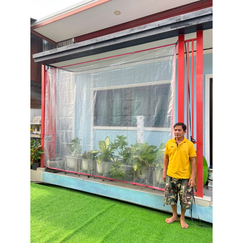 ผ้าใบกันฝนอเนกประสงค์ "พลาสติกแบบขุ่นมองทะลุได้ ขนาด 3x4  หลา" เลือกสีขอบได้ พร้อมตอกตาไก่