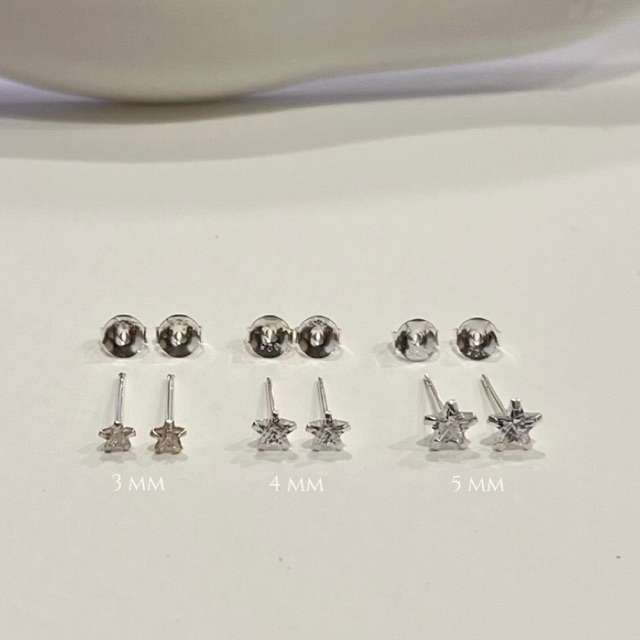 Stud star cz ต่างหูพลอยดาว  พร้อมแป้นเงินแท้ ต่างหูเงินแท้ 925