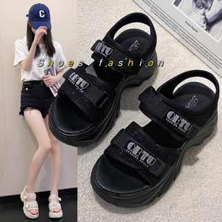 shoes_fashion พร้อมส่งจากไทย NEW TX486 รองเท้าแตะรัดส้น ส้นตึก6cm สายปรับได้ ใส่สวยใส่สบาย ผู้หญิง แฟชั่นสไตล์เกาหลี