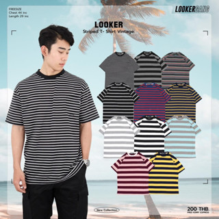 9% Clothing - Striped T- Shirt Vintage เสื้อยืดลายริ้วกระเป๋า(Looker100%)