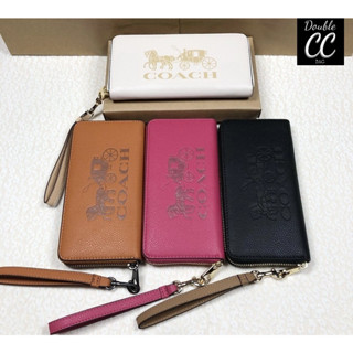 (แท้ 💯%‼ from Factory) C3548 LONG ZIP AROUND WALLET WITH HORSE AND CARRIAGE