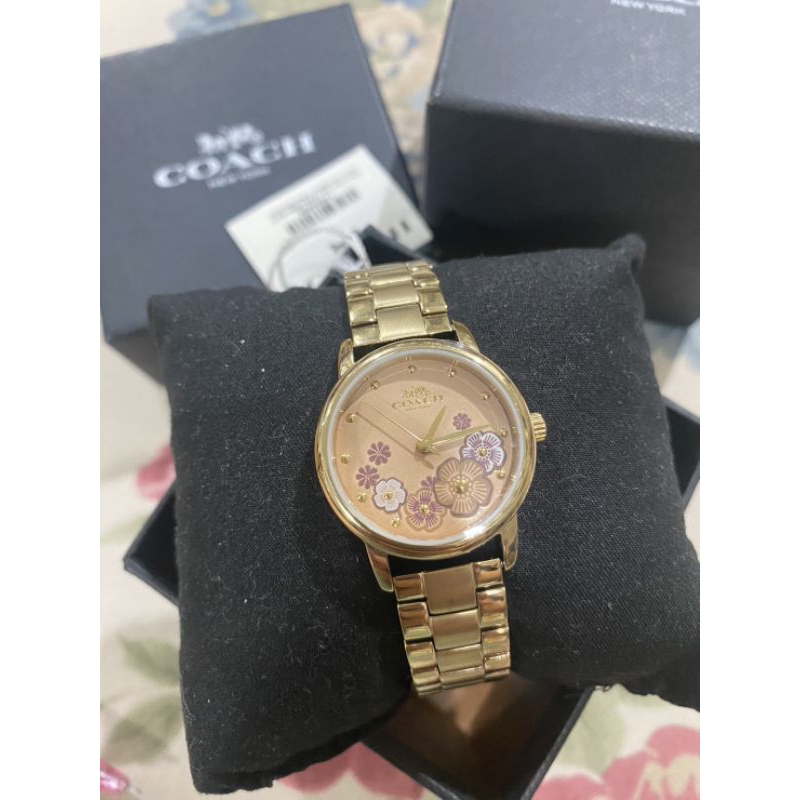 พร้อมส่ง 💯✅ นาฬิกา หน้าปัดดอกไม้ 🌼Coach 14503056 Womens Grand Gold PVD Plated Bracelet ปัด 28mm