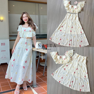 ราคาถูกที่สุด!! NATTA Set งานผ้าปักอย่างดี เสื้อแต่งระบาย+กระโปรงความยาว