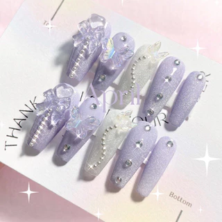[ พร้อมส่ง ✅] เล็บปลอม เล็บเจลแท้ สไตล์เจ้าหญิง เล็บสีลูกแก้ว ( เปลี่ยนสีพื้นได้ ) ✨