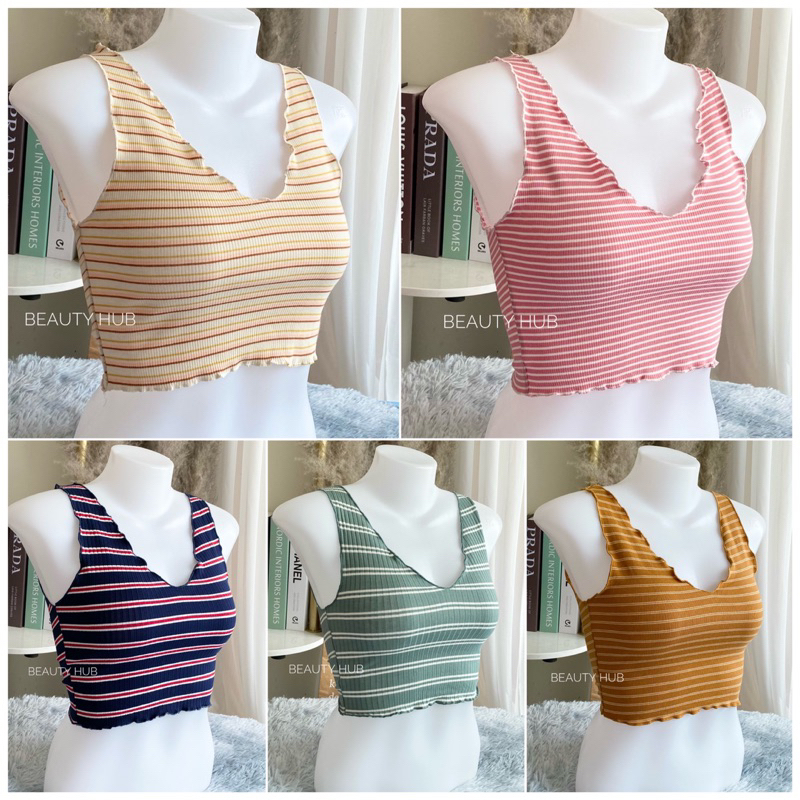 [502] เสื้อครอป เสื้อกล้ามครอป ลายริ้วขอบริ้ว ผ้าร่องเล็กใส่สบาย ทรงสวยเซ็กซี่เบาๆ สาวๆไม่ควรพลาด