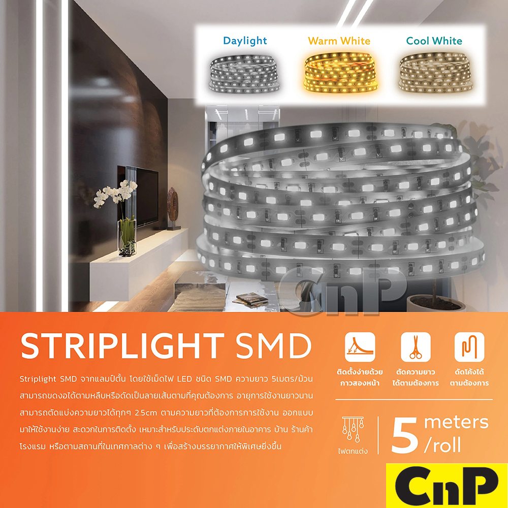 LAMPTAN ไฟเส้น ไฟริบบิ้น LED 12V DC (5 เมตร) แลมป์ตั้น STRIPLIGHT SMD