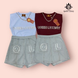 เซตรีดเพรช queen luxuly เสื้อปัก กางเกงกระโปรง ผ้าไม่คัน ผ้าอัดกาว กระดุมหน้า งานหนาๆผ้าดี หรูหรา ลายน่ารัก