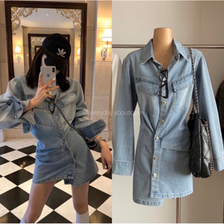 Denim dress💙(680฿ฟรีส่ง) เดรสยีนส์คอปก แขนยาว ดีไซน์เก๋ น่ารักมาก ติดกระดุมแป๊กด้านหน้า สีฟอกสวยสุดๆ งานเนื้อผ้าดี