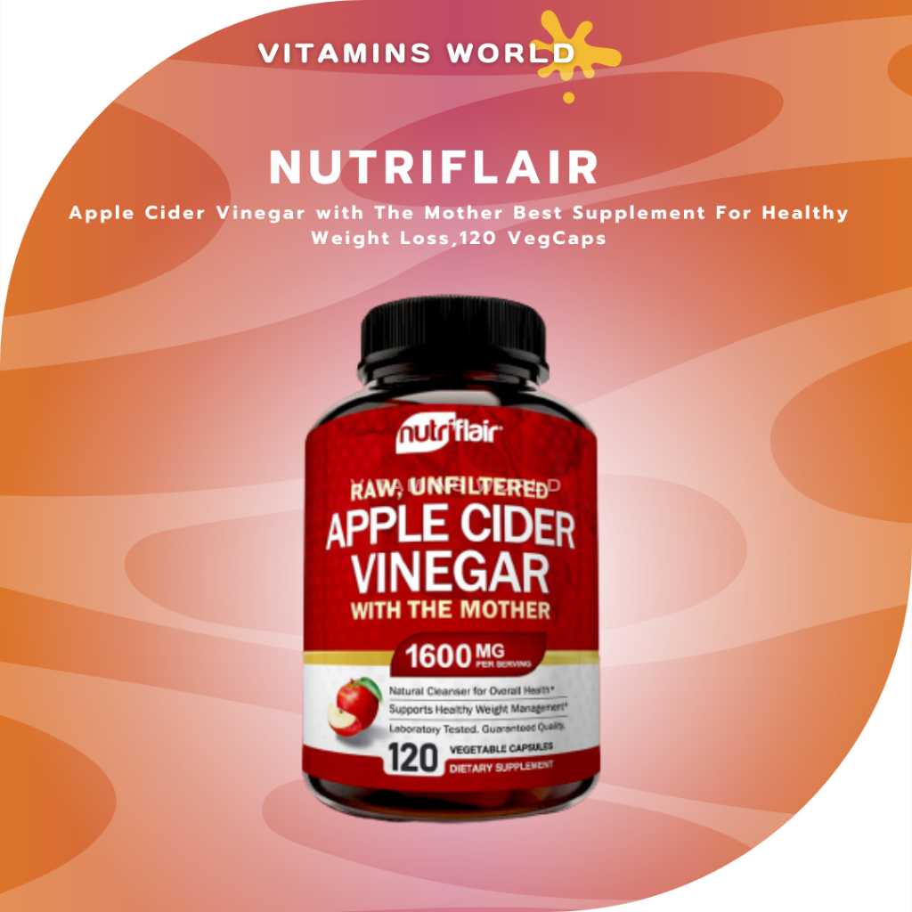 ควบคุมน้ำหนัก Nutriflair Apple Cider Vinegar with The Mother Best Supplement For Healthy Weight Loss,120 VegCaps (V.50)