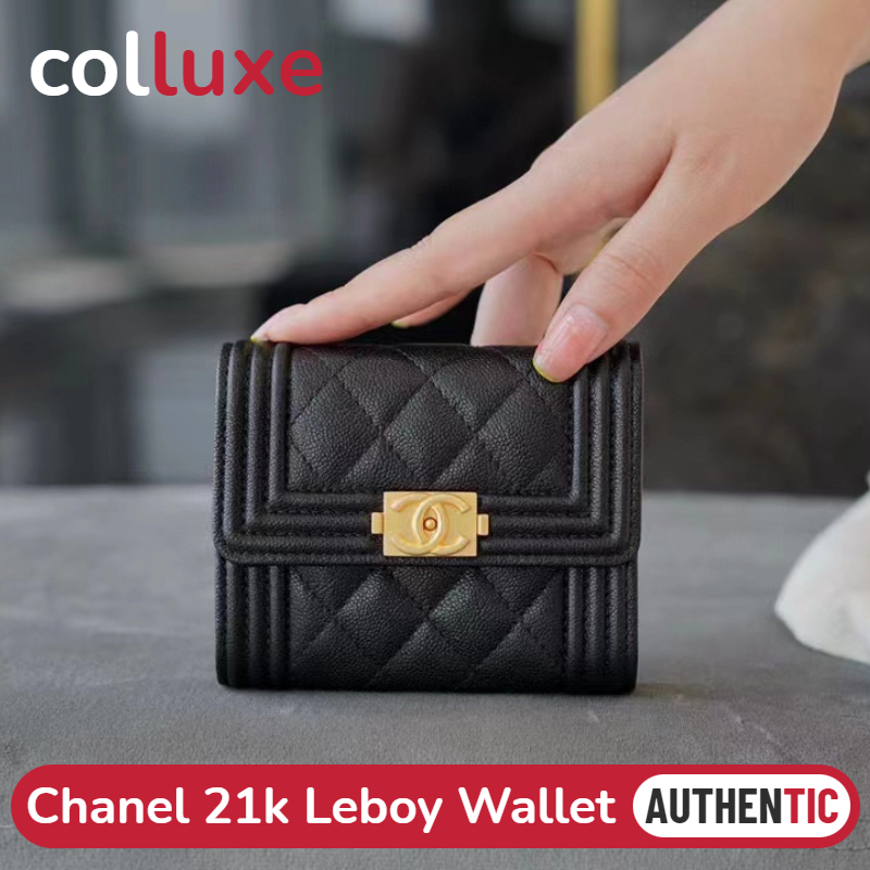 💯ของแท้👜ชาแนล Chanel 21k Le Boy Trifold Wallet Black Caviar กระเป๋าสตางค์สามพับ คาเวียร์สีดำ