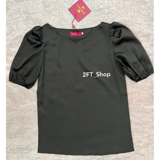 ZEEKFORYOU เสื้อ คอหัวใจ แขนสั้น ผ้าซิน สีดำ size S