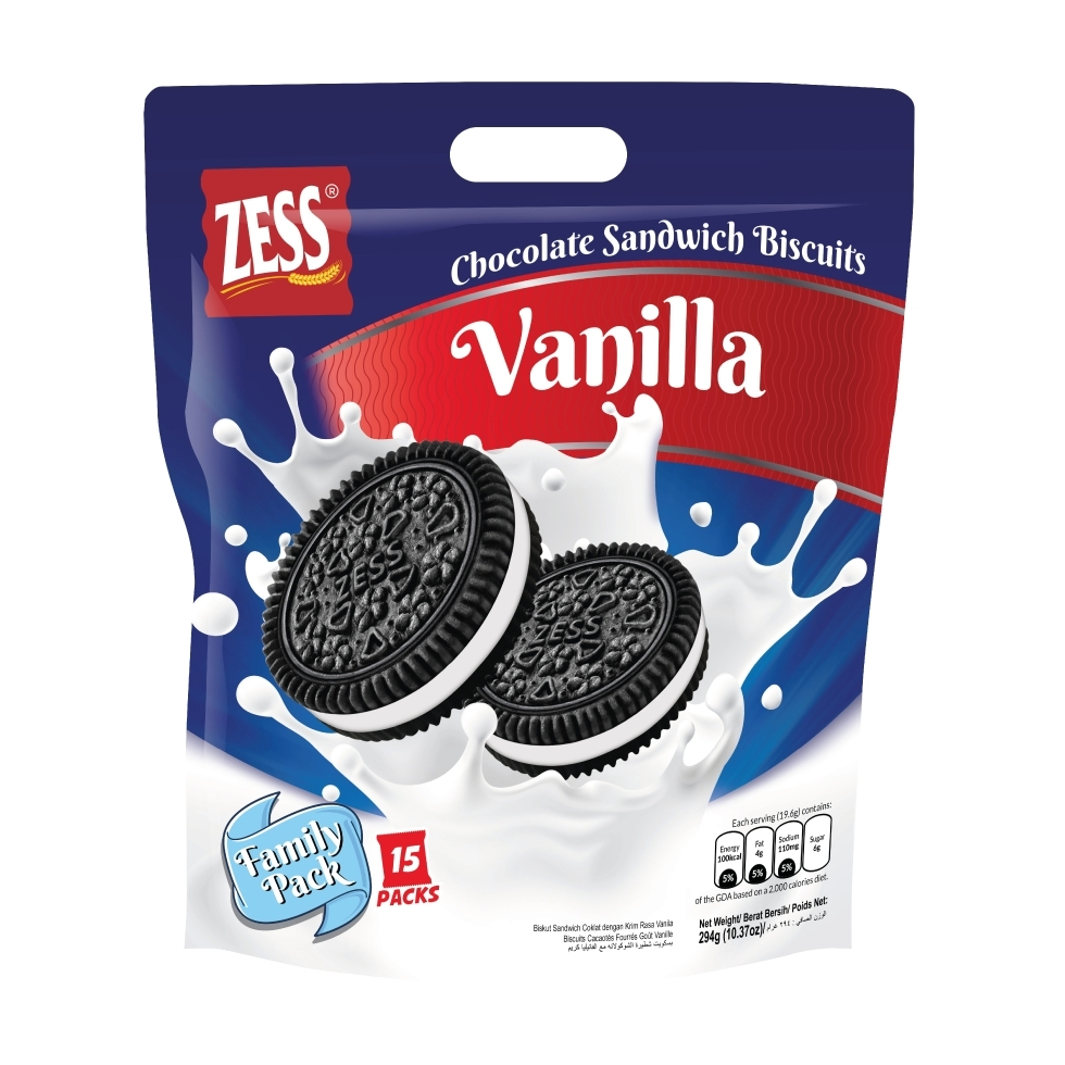 ZESS Chocolate Sandwich Biscuits Vanilla บิสกิตช็อคโกแลคไส้ครีมวานิลลา 12*294กรัม