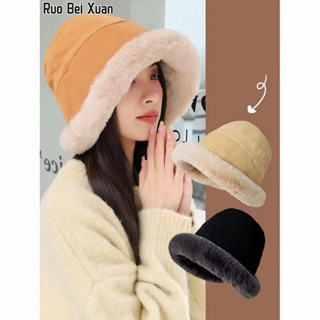 Ruo Bei Xuan ผู้หญิงใหม่หนาหรูหราหมวกชาวประมงอบอุ่น Earmuff หลักฐานเย็นบวกขนแกะ