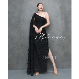 🔖ป้าย MirrorSister #10514.5 เดรสออกงาน STRiPe FRinGe LuX หรู สวย ไหล่เดี่ยว สไบยาว ชุดออกงาน งานแต่ง Premium Sexy Dress