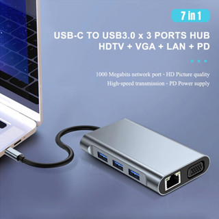 🌐ตัวแปลง OKER รุ่น OE-7110🍄 USB-C 7 in 1 มัลติพอร์ตฮับ Hdmi / vga / PD100w fast charge/ usb 3.0 * 3 ports / Lan 10/100/