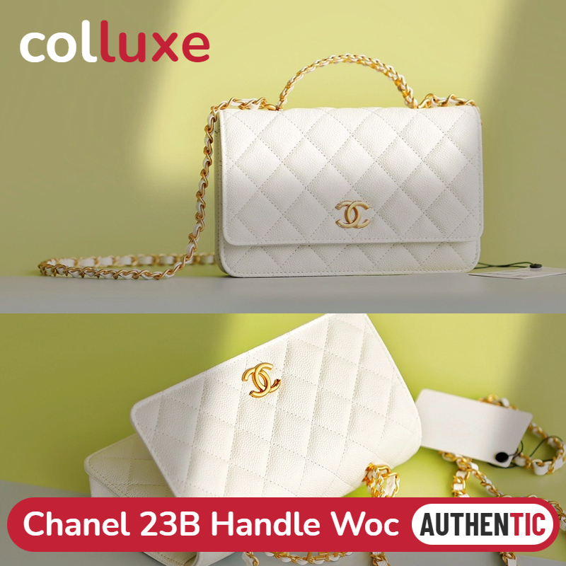 👜23B New!!! ชาแนล Chanel Pearl Handle Woc caviar AP3504 หนังลูกแกะ กระเป๋าสะพายสุภาพสตรี