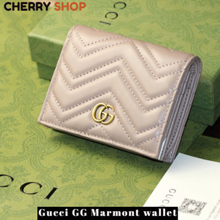 🍒Gucci GG Marmont wallet ผู้หญิง กระเป๋าสตางค์ berry print wallet กระเป๋าสตางค์ผู้หญิงกุชชี่