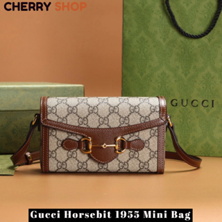 🔥Hot กุชชี่ 🍒Gucci Horsebit 1955 Mini Bag Collection/ผู้หญิง/กระเป๋าสะพายข้าง/กระเป๋าสะพาย/กุชชี่🍒