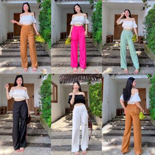 BA046 TARA Pants กางเกงขายาว เอวสมอคด้านหลัง ช่วยเก็บทรง เอวสูง เนื้อผ้าโฟเวย์ ผ้าไม่บาง ใส่สบาย ระบายอากาศ