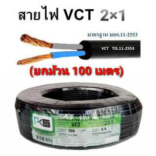 PKS สายไฟ VCT 2x1 (สายดำ) IEC 53 ทองแดงแท้ สายคู่  มีมอก. รองรับ ความยาว 100 เมตร(ยกม้วน)