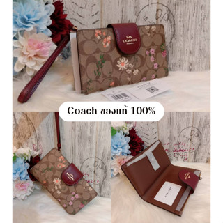 COACHแท้พร้อมส่ง 💯 Tech Wallet In Signature Canvas With Wildflower Print