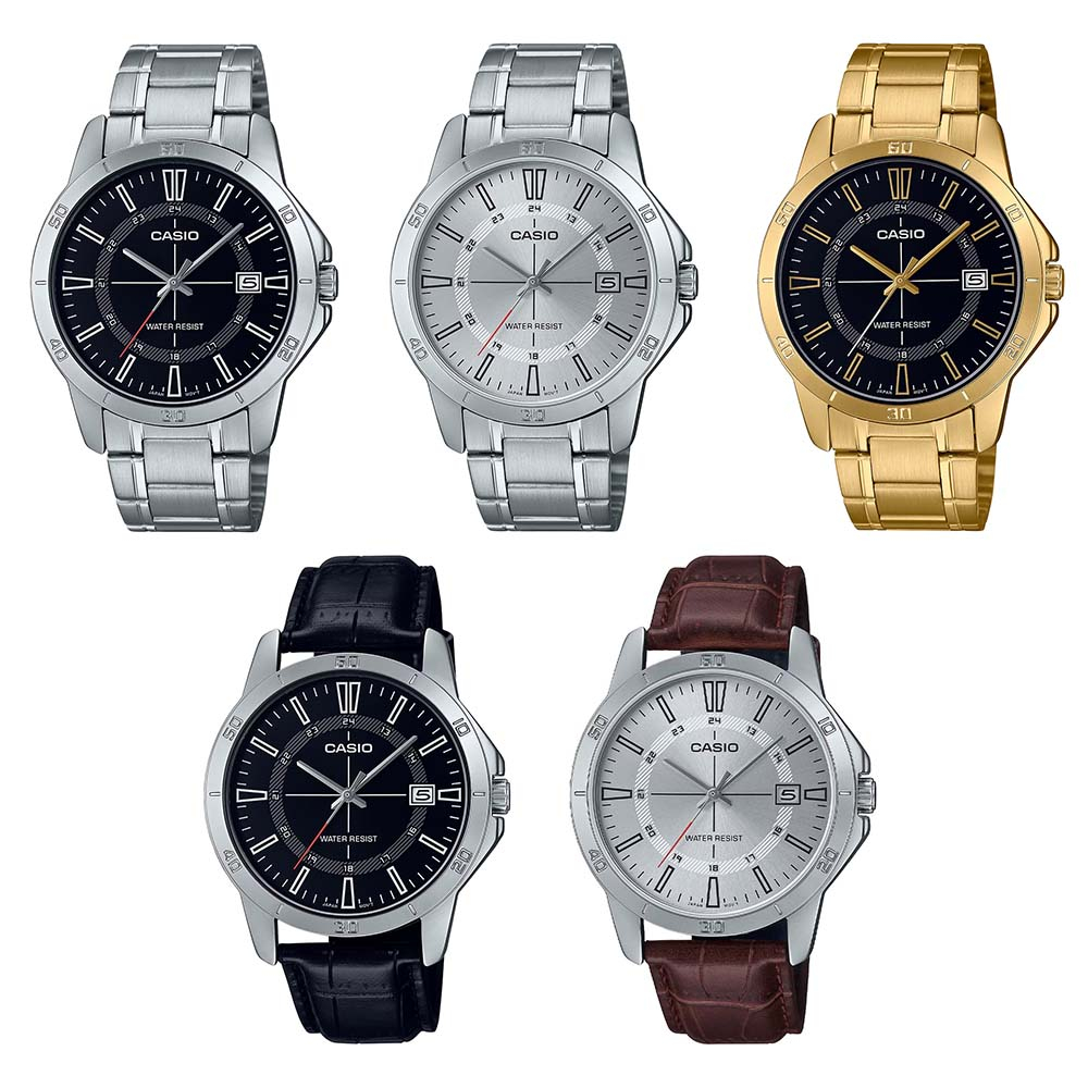 Casio Standard นาฬิกาข้อมือผู้ชาย สายสแตนเลส รุ่น MTP-V004,MTP-V004D,MTP-V004G,MTP-V004L  (MTP-V004D-1C,MTP-V004D-7C,MTP