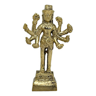 พระนารายณ์ 8 กร เทวรูปแบบขอมโบราณ วัสดุทองเหลือง สูง 8.3 ซม. Lord Vishnu Khmer Brass Idol Home Decor by Boss